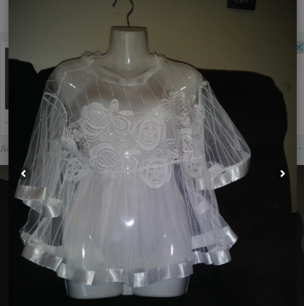 White see-through mesh with flowers
